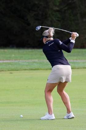 CINCINNATI, OH - SEPTEMBER 08: LPGA, Golf Damen golfer Charley Hull plays the 12th hole during the second round of the Kroger Queen City Championship on September 08, 2023, at the Kenwood Country Club in Cincinnati, Ohio. (Photo by Brian Spurlock Icon Sportswire) GOLF: SEP 08 LPGA Kroger Queen City Championship EDITORIAL USE ONLY Icon230908082