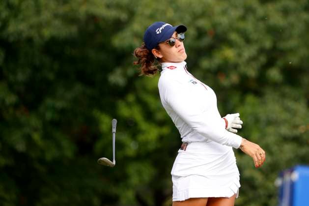 CINCINNATI, OH - SEPTEMBER 08: LPGA, Golf Damen golfer Maria Fassi loses her club while playing her tee shot on the 14th hole during the second round of the Kroger Queen City Championship at the Kenwood Country Club in Cincinnati, Ohio. (Photo by Brian Spurlock Icon Sportswire) GOLF: SEP 08 LPGA Kroger Queen City Championship EDITORIAL USE ONLY Icon230908100