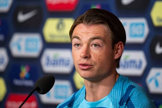 230909 Patrick Berg of the Norwegian national football team during a press conference, PK, Pressekonferenz on September 9, 2023 in Oslo. Photo: Vegard Grott BILDBYRAN kod VG VG0517 bbeng fotball football soccer fotboll UEFA EURO, EM, Europameisterschaft,Fussball 2024 em-kvalifisering em-kvalik press conference pressekonferanse presskonferens norge norway Copyright: VEGARDxGRoTT BB230909VG002
