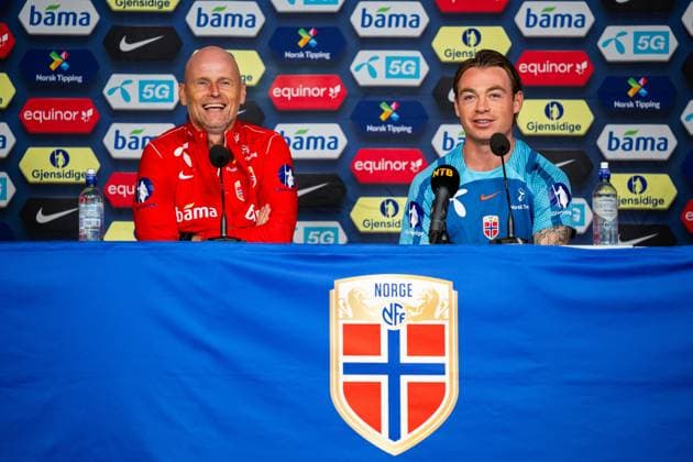 Sport Bilder des Tages 230909 Stale Solbakken, head coach of the Norwegian national football team, and Patrick Berg during a press conference, PK, Pressekonferenz on September 9, 2023 in Oslo. Photo: Vegard Grott BILDBYRAN kod VG VG0517 bbeng fotball football soccer fotboll UEFA EURO, EM, Europameisterschaft,Fussball 2024 em-kvalifisering em-kvalik press conference pressekonferanse presskonferens norge norway Copyright: VEGARDxGRoTT BB230909VG003