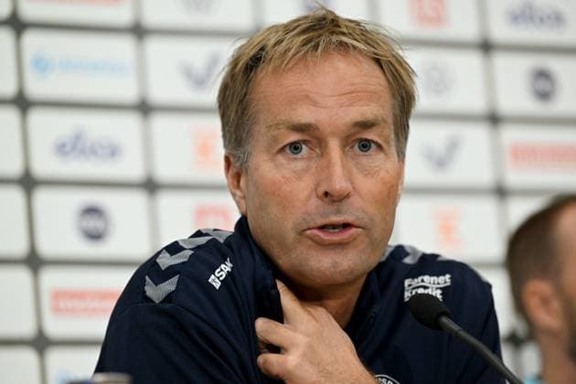 Head coach Kasper Hjulman of Team Denmark speaks during the international press conference, PK, Pressekonferenz of Denmark in Helsinki, Finland, on September 9, 2023 on the eve of the UEFA EURO, EM, Europameisterschaft,Fussball 2024 football qualifying match against Finland. Helsinki Finland LKFTJK20230909160515FVFP  Copyright: xVesaxMoilanenx LKFTJK20230909160515FVFP