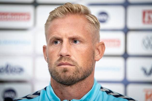 Danish goalkeeper Kasper Schmeichel during a press conference, PK, Pressekonferenz before the Euro 2024 group H qualifying match against Finland in Helsinki, Finland, Saturday September 9, 2023.. , Denmark Copyright: RitzauxScanpix MadsxClausxRasmussenx spdk20230909-152710-L