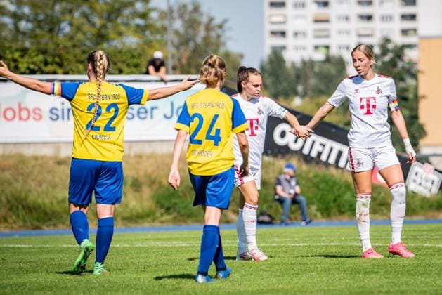 DFB Pokal Frauen, SFC Stern 1900 vs 1. FC Koeln. Berlin, 09.09.2023 Jubel zum 1:0 durch 0:4 Sharon Beck (1. FC Koeln, 10) DFB Pokal Frauen 2. Runde, SFC Stern 1900 vs 1. FC Koeln, Stadion Lichterfelde, Berlin 09.09.2023 DFL REGULATIONS PROHIBIT ANY USE OF PHOTOGRAPHS AS IMAGE SEQUENCES AND OR QUASI-VIDEO. Copyright: xBEAUTIFULxSPORTS LucianoxLimax