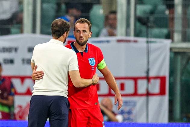 Ukraine v England UEFA European 2024 Qualifier 09 09 2023. Gareth Southgate Manager of England with Harry Kane (9) of England at full time during the UEFA European 2024 Qualifier match between Ukraine and England at Wroclaw Stadium, Wroclaw, Poland on 9 September 2023. Editorial use only , Copyright: xNigelxKeenex PSI-17984-0034