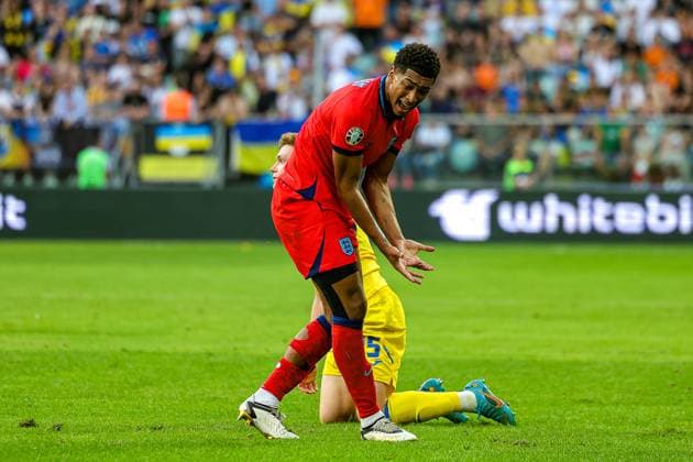 Ukraine v England UEFA European 2024 Qualifier 09 09 2023. Jude Bellingham (10) of England shows frustration during the UEFA European 2024 Qualifier match between Ukraine and England at Wroclaw Stadium, Wroclaw, Poland on 9 September 2023. Editorial use only , Copyright: xNigelxKeenex PSI-17984-0140