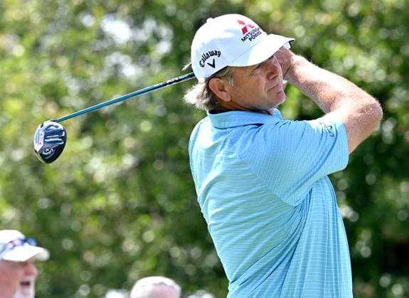 JENNINGS, MO - SEPTEMBER 09: Golfer Ratief Goosen hits on the 3 tee during the second round of the PGA, Golf Herren Tour Champions Ascension Charity Classic on September 09, 2023, at Norwood Hills Country Club in Jennings, Mo. (Photo by Keith Gillett Icon Sportswire) GOLF: SEP 09 PGA Tour Champions Ascension Charity Classic EDITORIAL USE ONLY Icon23090958