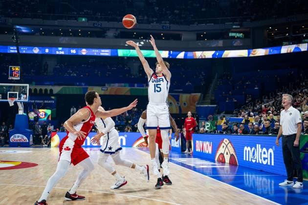 Basketball Manila Pasay 10.09.2023 FIBA Basketball World Cup 2023 Weltmeisterschaft der Männer Spiel um Platz 3 Bronze Vereinigte Staaten von Amerika USA) - Kanada (CAN) AUSTIN REAVES (USA, No.15)