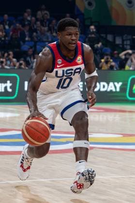 September 10, 2023, Manila, Philippines: FIBA World Cup Basketball 3rd 4th playoff U.S.A. vs Canada at the Mall of Asia Arena Manila Philippines. USAs Anthony Edwards in action Manila Philippines - ZUMAr144 20230910_zap_r144_005 Copyright: xJaynexRussellx