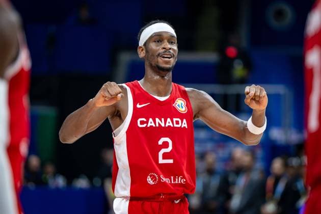 Basketball Manila Pasay 10.09.2023 FIBA Basketball World Cup 2023 Weltmeisterschaft der Männer Spiel um Platz 3 Bronze Vereinigte Staaten von Amerika USA) - Kanada (CAN) Shai Gilgeous-Alexander (Kanada, No.02) Jubel