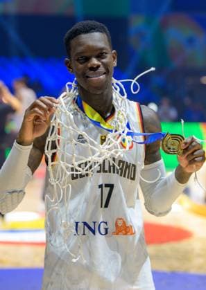 September 10, 2023, Manila, Philippines: FIBA World Cup Basketball Final Serbia vs Germany at the Mall of Asia Arena Manila Philippines.The German team celebrate a 83-77 win over Serbia. Germans Captain Dennis SCHRODER cuts the net down. Manila Philippines - ZUMAr144 20230910_zap_r144_028 Copyright: xJaynexRussellx