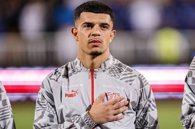 PRISTINA, KOSOVO - SEPTEMBER 9: Zeki Amdouni of Switzerland as he line up for the National Anthems during the UEFA EURO, EM, Europameisterschaft,Fussball 2024 European qualifier match between Kosovo and Switzerland at Fadil Vokrri Stadium on September 9, 2023 in Pristina, Kosovo. Pristina Fadil Vokrri Stadium Kosovo Copyright: xJustPictures.ch NikolaxKrsticx jp-en-EuSpIm-_S2A2358 20230909
