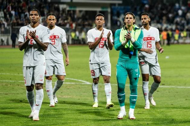 PRISTINA, KOSOVO - SEPTEMBER 9: Manuel Akanji of Switzerland (L) and goalkeeper Yann Sommer of Switzerland (R) during the UEFA EURO, EM, Europameisterschaft,Fussball 2024 European qualifier match between Kosovo and Switzerland at Fadil Vokrri Stadium on September 9, 2023 in Pristina, Kosovo. Pristina Fadil Vokrri Stadium Kosovo Copyright: xJustPictures.ch NikolaxKrsticx jp-en-EuSpIm-_G8I9010 20230909