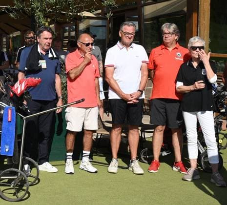 11.09.2023 Gründau Golfpark Gut Hühnerhof Eintracht Frankfurt Golf Open Ex-Eintracht Vorstand Heribert Bruchhagen Ex-Aufsichtsratsvorsitzendee Eintracht Frankfurt Jürgen Neppe, Eintracht Frankfurt Vorstandberater Rainer Falkenhain, Jutta Hölzenbein,