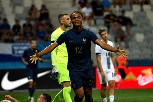 Sekou Mara of France celebrate score during the 2025 UEFA European Under-21 Championship Qualification football match Group H between Slovenia and France FOOTBALL : SlovÃ nie vs France - Championnat d Europe des moins de 21 ans UEFA - Match de qualification Groupe H - 11 09 2023 NatasaKupljenik Panoramic 