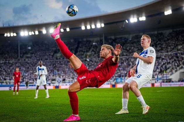 September 10 2023: Jonas Wind (Denmark) controls the ball during a Group H EURO 2024 Qualification game, Finland versus Denmark , at Olympic stadium, Helsinki, Finland. CSM Helsinki Finland - ZUMAc04_ 20230910_zma_c04_734 Copyright: xKimxPricex