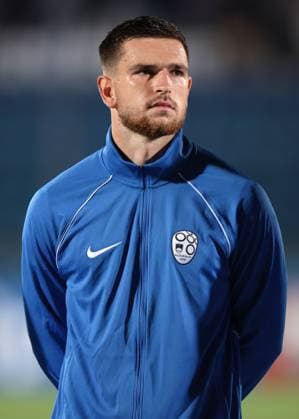 Serravalle, Italy, 10th September 2023. Zan Vipotnik of Slovenia looks on during the line up prior to the UEFA EURO, EM, Europameisterschaft,Fussball 2024 match at San Marino Stadium, Serravalle. Picture credit should read: Jonathan Moscrop Sportimage EDITORIAL USE ONLY. No use with unauthorised audio, video, data, fixture lists, club league logos or live services. Online in-match use limited to 120 images, no video emulation. No use in betting, games or single club league player publications. SPI-2558-0074