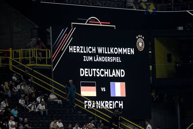 Freundschaftsspiel Deutschland - Frankreich; 12.09.2023 Video Wall: Herzlich Willkommen zum Laenderspiel Deutschland vs Frankreich Freundschaftsspiel Deutschland - Frankreich, Dortmund, Signal Iduna Park am 12.09.2023 DFB REGULATIONS PROHIBIT ANY USE OF PHOTOGRAPHS AS IMAGE SEQUENCES AND OR QUASI-VIDEO. Copyright: xBEAUTIFULxSPORTS Wunderlx