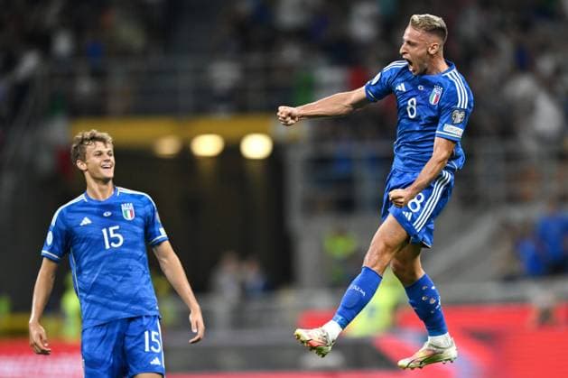 Db Milano 12 09 2023 - qualificazioni Euro 2024 Italia-Ucraina foto Daniele Buffa Image nella foto: esultanza gol Davide Frattesi 
