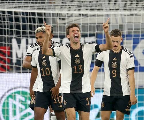 Torjubel 1:0 Derutschland, Torschütze Thomas Müller (GER) . Deutschland -Frankfreich . Fussball-Länderspiel 2023, Freundschaftsspiel . Dortmund, GER, 12.09.2023 ,