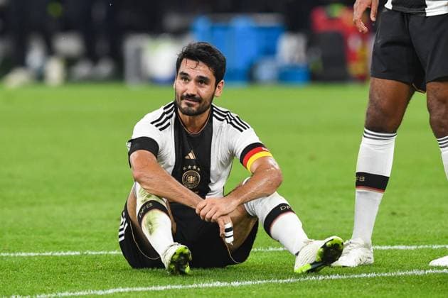 Sport Bilder des Tages Fussball, Herren, Saison 2023 2024, Länderspiel in Dortmund, Deutschland - Frankreich, v. l. Ilkay Guendogan (Deutschland) verletzt am Boden, 12.09. 2023, Copyright: xSebastianxRäppold MatthiasxKochx
