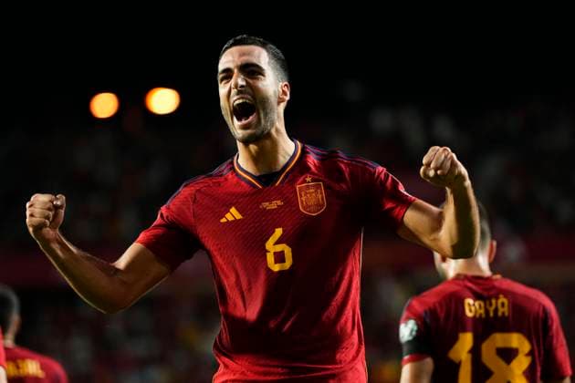 Spain v Cyprus: Group A - UEFA EURO, EM, Europameisterschaft,Fussball 2024 European Qualifiers Mikel Merino central midfield of Spain and Real Sociedad celebrates after scoring his sides first goal during the UEFA EURO 2024 European qualifier match between Spain and Cyprus at Estadio Nuevo Los Carmenes on September 12, 2023 in Granada, Spain. Granada Spain  Copyright: xJosexBretonx originalFilename:breton-spainvcy230912_npnWy.jpg