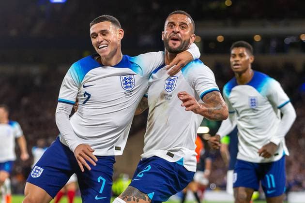 Sport Bilder des Tages Scotland v England Friendly 150th Anniversary Match GOAL! 0-1 Phil Foden of England from close range and celebrates with his team mates during the 150th Anniversary Heritage Match match between Scotland and England at The National Stadium, Hampden Park, Glasgow, 12 09 2023 Editorial use only , Copyright: xColinxPoultneyx PSI-17986-0004