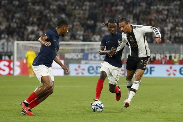 DORTMUND - (l-r) Jean Claie Todibo of France, Eduardo Camavinga of France, Leroy Sane of Germany during the friendly Interland match between Germany and France at the Signal Iduna Park on September 12, 2023 in Dortmund, Germany. ANP Hollandse Hoogte BART STOUTJESDIJK International Friendly, Länderspiel, Nationalmannschaft 2023 2024 xVIxANPxSportx xBartxStoutjesdijkxIVx 478050041 originalFilename: 478050041.jpg