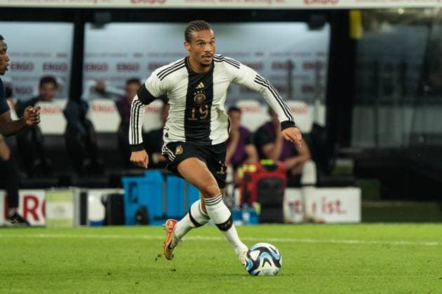 GER, FSP, Deutschland (GER) vs Frankreich (FRA) 12.09.2023, Signal Iduna Park, Dortmund, GER, FSP, Deutschland (GER) vs Frankreich (FRA) Im Bild: Leroy SanÃ (Deutschland, 19) Einzelaktion; Ganzkörper Ganzkoerper ; Ball am Fuss;