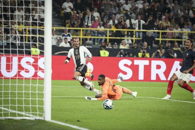 Joie des joueurs de l equipe Allemagne apres le but de LEROY SANE 19 (ALE) FOOTBALL : Allemagne vs France - Match amical -Signal Iduna Park Dortmund - 12 09 2023 ElyxandroCegarra Panoramic 
