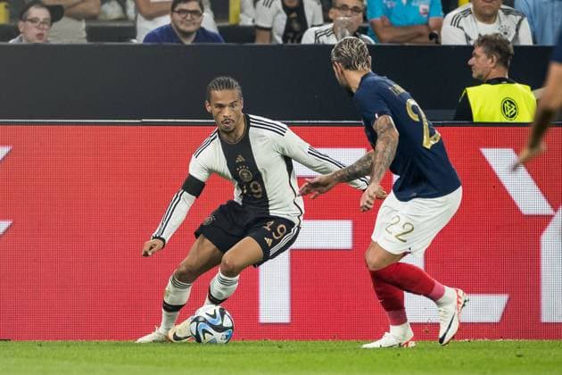 Freundschaftsspiel Deutschland - Frankreich; 12.09.2023 Leroy Sane (Deutschland, 19), Theo Hernandez (Frankreich, 22) Freundschaftsspiel Deutschland - Frankreich, Dortmund, Signal Iduna Park am 12.09.2023 DFB REGULATIONS PROHIBIT ANY USE OF PHOTOGRAPHS AS IMAGE SEQUENCES AND OR QUASI-VIDEO. Copyright: xBEAUTIFULxSPORTS Wunderlx