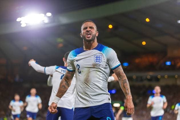 Sport Themen der Woche KW37 Sport Bilder des Tages Scotland v England Friendly 150th Anniversary Match GOAL! 0-1 Kyle Walker of England celebrates in front of the home support during the 150th Anniversary Heritage Match match between Scotland and England at The National Stadium, Hampden Park, Glasgow, 12 09 2023 Editorial use only , Copyright: xColinxPoultneyx PSI-17986-0086
