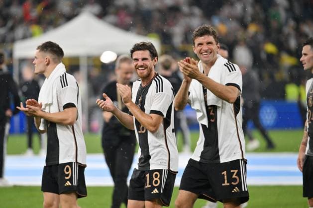 Jubel v.re., Thomas Müller (Deutschland), Jonas Hofmann (Deutschland), Florian Wirtz (Deutschland) 12.09.2023, DFB Fussball Länderspiel 2023, Deutschland - Frankreich 2:1 Dortmund Signal Iduna Park Deutschland