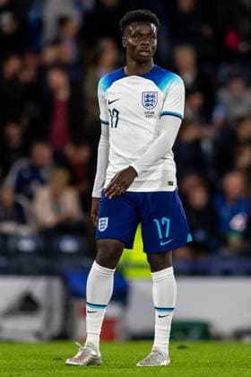 Scotland v England Friendly 150th Anniversary Match Bukayo Saka of England during the 150th Anniversary Heritage Match match between Scotland and England at The National Stadium, Hampden Park, Glasgow, 12 09 2023 Editorial use only , Copyright: xColinxPoultneyx PSI-17986-0260