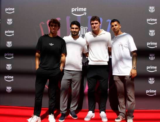 September 14, 2023, Sabadell, Barcelona, Spain: Barcelona Spain 14.09.2023 Joao Felix (Barcelona), Ilkay Gundogan (Barcelona) Andreas Christensen (Barcelona) and Joao Cancelo (Barcelona) look during the Prime Video A New Era II at Camp Nou on 14 September 2023 in Barcelona. Sabadell Spain - ZUMAu50_ 20230914_zsp_u50_006 Copyright: xXavixUrgelesx