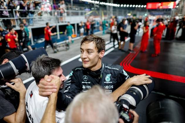 63 George Russell (GBR, Mercedes-AMG Petronas F1 Team), F1 Grand Prix of Singapore at Marina Bay Street Circuit on September 16, 2023 in Singapore, Singapore. (Photo by HOCH ZWEI) Singapore Singapore