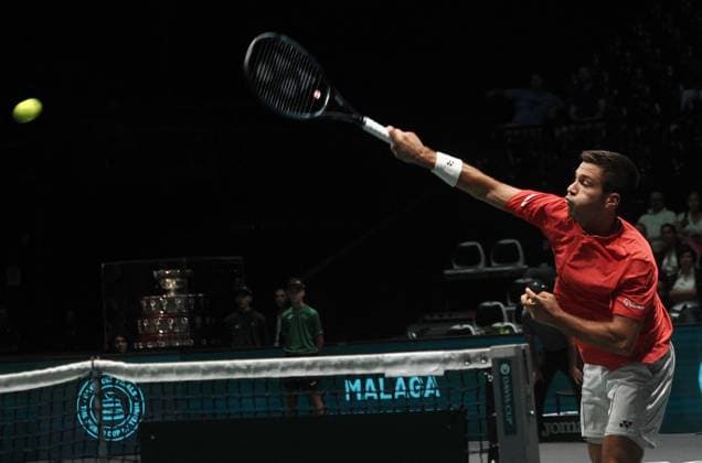 Tennis, Davis Cup, Kanada - Chile International Tennis match - 2023 Davis Cup - Canada vs Chile Alexis Galarneau during the group A match of the Davis tennis cup final Canada vs Chile at Unipol arena, Bologna, Italy, September 16, 2023 - pho c.b. Bologna Italy  Copyright: xIPAxSport ABACAx BRIPASport20230916_196 IPAxSport ABACAx BRIPASport20230916_196
