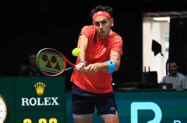 Tennis, Davis Cup, Kanada - Chile International Tennis match - 2023 Davis Cup - Canada vs Chile Alejandro Tabilo during the group A match of the Davis tennis cup final Canada vs Chile at Unipol arena, Bologna, Italy, September 16, 2023 - pho c.b. Bologna Italy  Copyright: xIPAxSport ABACAx BRIPASport20230916_202 IPAxSport ABACAx BRIPASport20230916_202