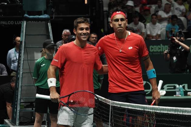 Tennis, Davis Cup, Kanada - Chile Alexis Galarneau and Alejandro Tabilo during the group A match of the Davis tennis cup final Canada vs Chile at Unipol arena, Bologna, Italy, September 16, 2023 - pho c.b.  Copyright: xCorrispondentexBologna IPAxSportx xx IPA_40346603 IPA_IPA40346603