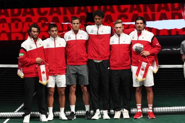 Tennis, Davis Cup, Kanada - Chile International Tennis match - 2023 Davis Cup - Canada vs Chile the Canada team during the group A match of the Davis tennis cup final Canada vs Chile at Unipol arena, Bologna, Italy, September 16, 2023 - pho c.b. Bologna Italy  Copyright: xIPAxSport ABACAx BRIPASport20230916_225 IPAxSport ABACAx BRIPASport20230916_225