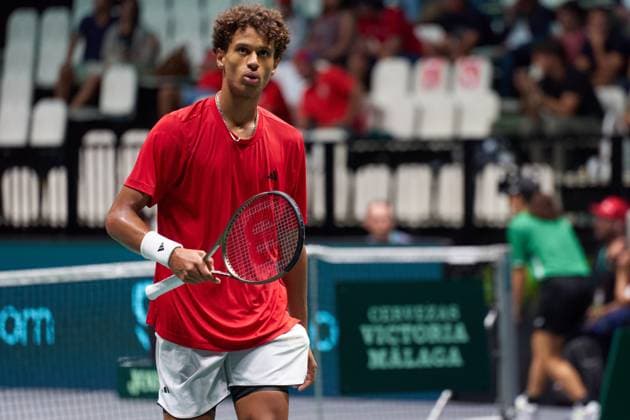 Tennis, Davis Cup, Kanada - Chile Gabriel Diallo of Canada in action against Nicolas Jarry of Chile during the Davis Cup Group Stage 2023 Bologna match between Canada and Chile at Unipol Arena on September 16, 2023 in Bologna, Italy. (Photo by Camilla Stolen Imago) Bologna ITALY Copyright: xCamillaxStolenx L1430348A