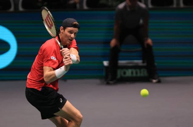 Tennis, Davis Cup, Kanada - Chile Photo Michele Nucci LaPresse - September 16, 2023 Bologna, Italy - tennis - Canada vs. Chile - Finals group A - Gabriel Diallo (CAN) vs. Nicolas Jarry (CHI) - Davis Cup 2023 - Unipol Arena. In the pic: Nicolas Jarry  Copyright: xMichelexNucci LaPressex