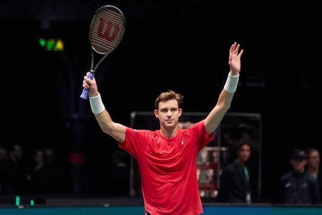 Tennis, Davis Cup, Kanada - Chile Nicolas Jarry of Chile celebrates his win against Gabriel Diallo of Canada during the Davis Cup Group Stage 2023 Bologna match between Canada and Chile at Unipol Arena on September 16, 2023 in Bologna, Italy. (Photo by Camilla Stolen Imago) Bologna ITALY Copyright: xCamillaxStolenx L1430608