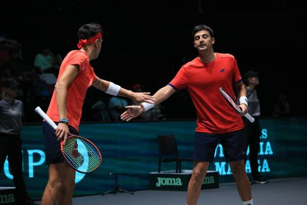 Tennis, Davis Cup, Kanada - Chile Photo Michele Nucci LaPresse - September 16, 2023 Bologna, Italy - tennis - Canada vs. Chile - Finals group A - double match between Alexis Galarneau and Vasek Pospisil (CAN) vs. Alejandro Tabilo and Tomas Barrios Vera (CHI) - Davis Cup 2023 - Unipol Arena. In the pic: Alejandro Tabilo and Tomas Barrios Vera  Copyright: xMichelexNucci LaPressex