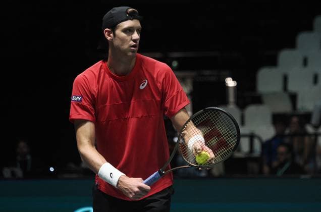 Tennis, Davis Cup, Kanada - Chile International Tennis match - 2023 Davis Cup - Canada vs Chile Nicolas Jarry during the group A match of the Davis tennis cup final Canada vs Chile at Unipol arena, Bologna, Italy, September 16, 2023 - photo c.b. Bologna Italy  Copyright: xIPAxSport ABACAx BRIPASport20230916_296 IPAxSport ABACAx BRIPASport20230916_296