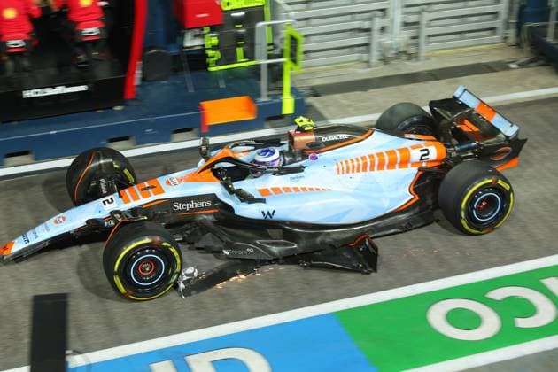 Damaged car of 2 Logan Sargeant (USA, Williams Racing), F1 Grand Prix of Singapore at Marina Bay Street Circuit on September 17, 2023 in Singapore, Singapore. (Photo by HOCH ZWEI) Singapore Singapore