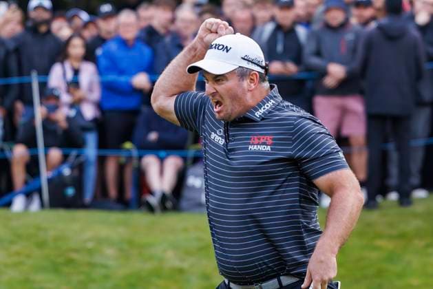 Golf - 2023 BMW PGA, Golf Herren Championship - Final Day - Wentworth - Sunday 17th September 2023 Ryan Fox (NZL) celebrates after he birdies the final hole and wins the PGA title at Wentworth COLORSPORT DANIEL BEARHAM  csp_golf_db_17092023_