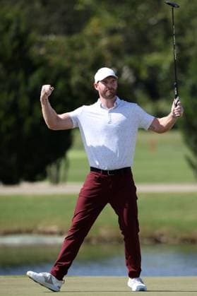 COLLEGE GROVE, TN - SEPTEMBER 17: Grayson Murray celebrates after making a birdie on No. 18 during the final round of the Korn Ferry Tour Finals Simmons Bank Open, September 17, 2023 at The Grove in College Grove, Tennessee. (Photo by Matthew Maxey Icon Sportswire) GOLF: SEP 17 Simmons Bank Open EDITORIAL USE ONLY Icon23091701