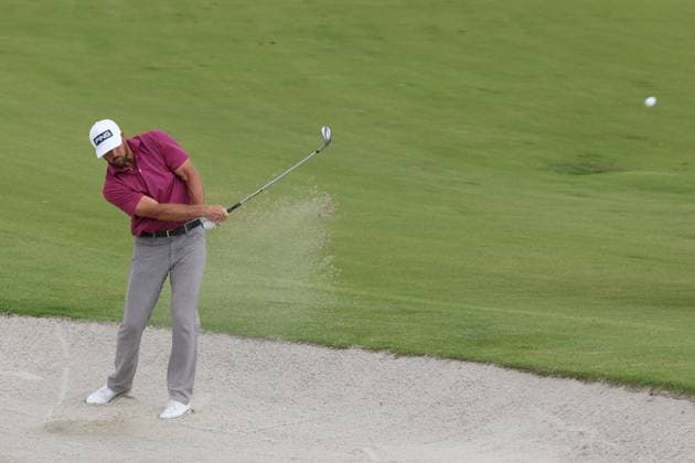 COLLEGE GROVE, TN - SEPTEMBER 17: Chris Naegel hits from the bunker on No. 18 during the final round of the Korn Ferry Tour Finals Simmons Bank Open, September 17, 2023 at The Grove in College Grove, Tennessee. (Photo by Matthew Maxey Icon Sportswire) GOLF: SEP 17 Simmons Bank Open EDITORIAL USE ONLY Icon23091712