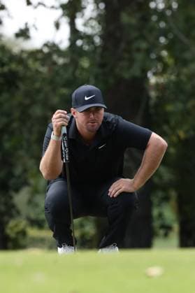 COLLEGE GROVE, TN - SEPTEMBER 17: Chris Gotterup lines up a putt on the No. 13 green during the final round of the Korn Ferry Tour Finals Simmons Bank Open, September 17, 2023 at The Grove in College Grove, Tennessee. (Photo by Matthew Maxey Icon Sportswire) GOLF: SEP 17 Simmons Bank Open EDITORIAL USE ONLY Icon23091722