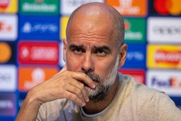 Football - UEFA Champions League - Group G MD-1 - Manchester City FC v Red Star Belgrade CF MANCHESTER, ENGLAND - Monday, September 18, 2023: Manchester City s manager Josep Pep Guardiola during a pre-match press conference, PK, Pressekonferenz at the Etihad Campus ahead of the UEFA Champions League Group G match between Manchester City FC and Red Star Belgrade. MANCHESTER City of Manchester Stadium GREATER MANCHESTER ENGLAND  Copyright: xDavidxRawcliffex P2023-09-18-Man_City_Red_Star_MD-1-16